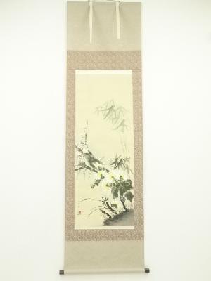 秀峰筆　四季花　肉筆絹本掛軸